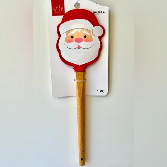 Christmas Santa Claus Face Shaped Silicone Spatula Wood Handle Holiday Party - Picture 7 of 7